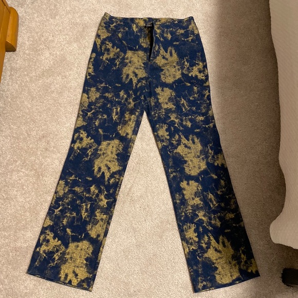 Stretch dark denim and gold dust cropped zip front jeans size medium - Picture 1 of 8